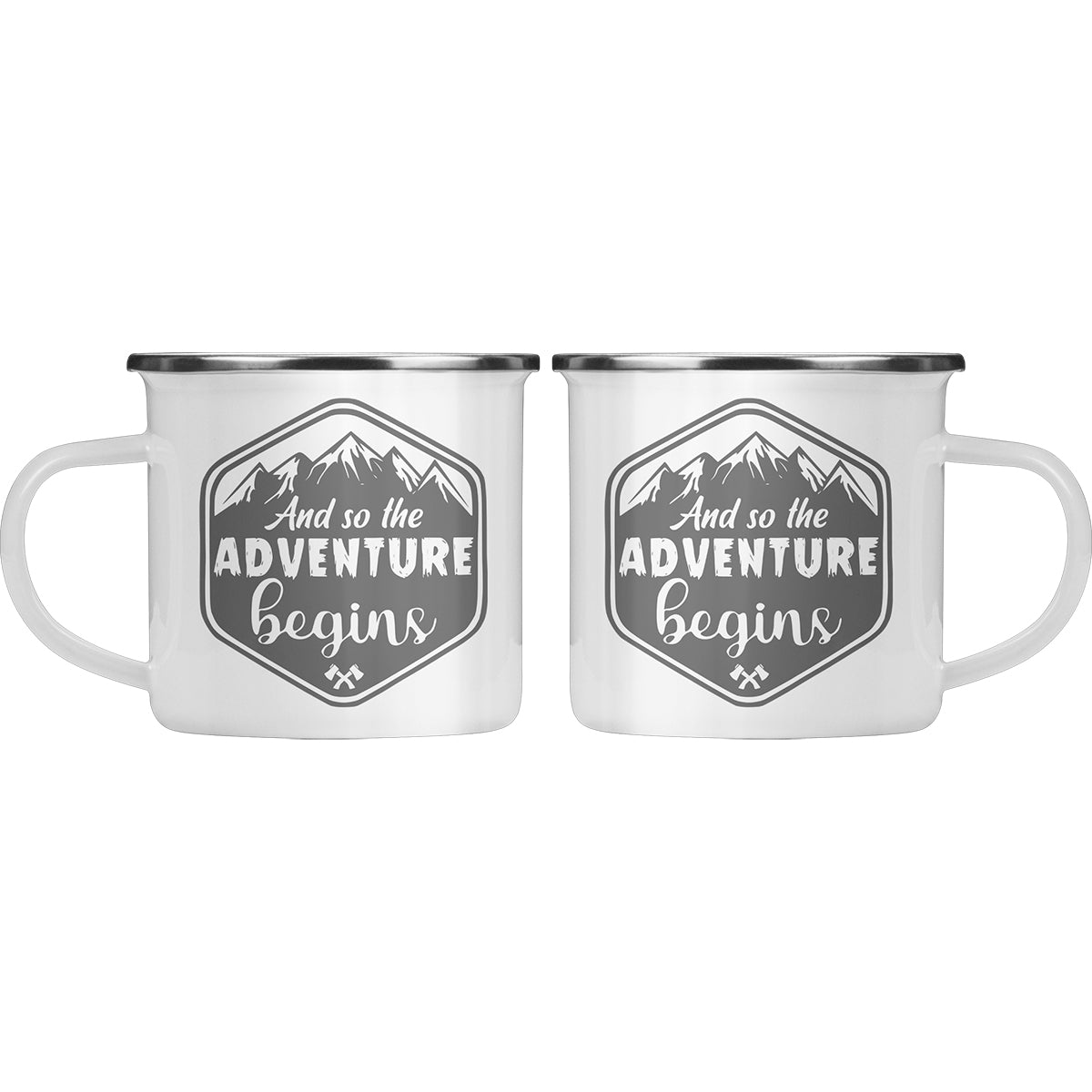 And So The Adventure Begins Mug – Enamel Camping Coffee Cup for Outdoor Lovers